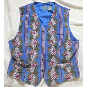 90s Lizwear Vest Womens Size Medium Blue Paisley Floral Soft Velvet Vintage